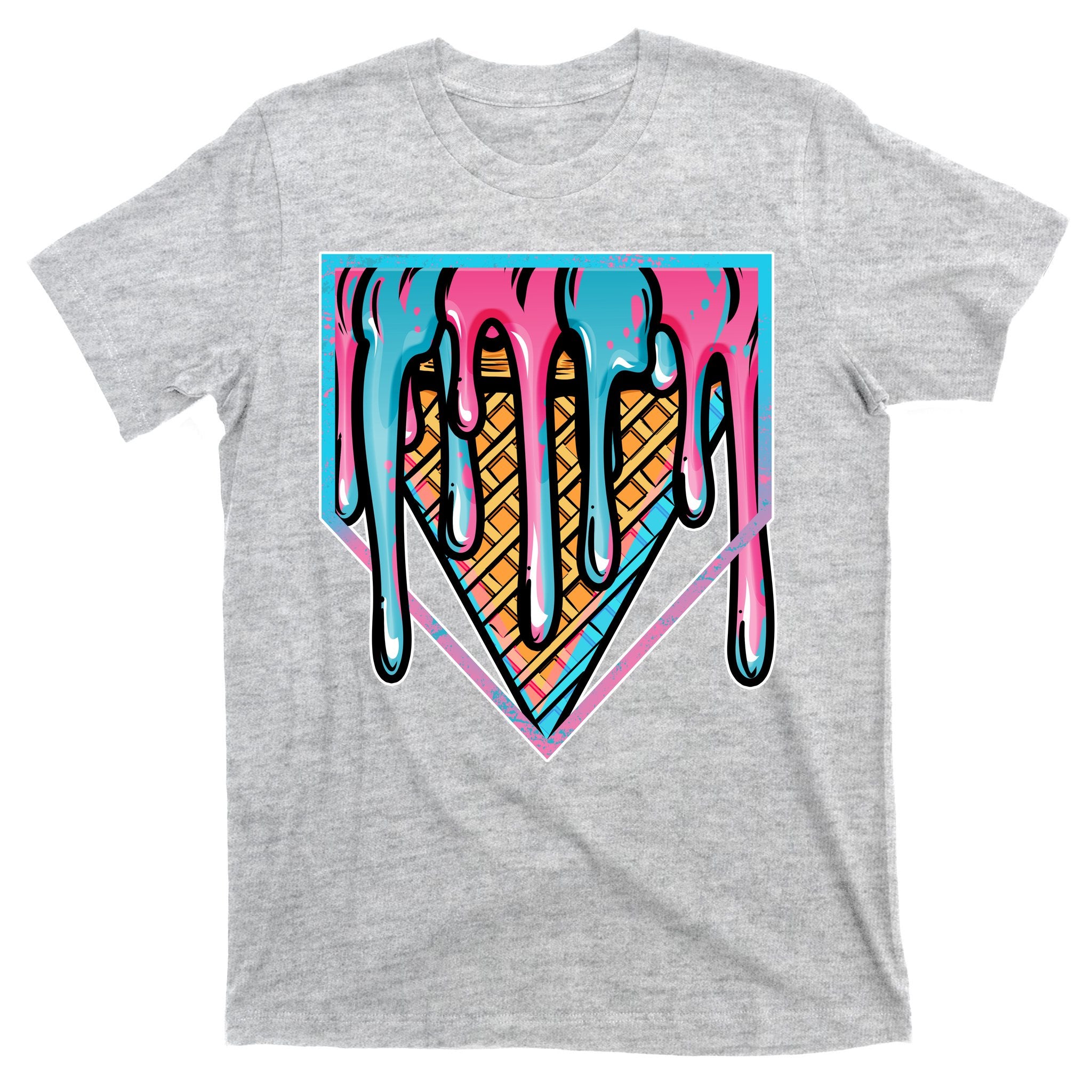 Cute Retro Melting Ice Cream Cone Baseball Home Plate T-Shirt