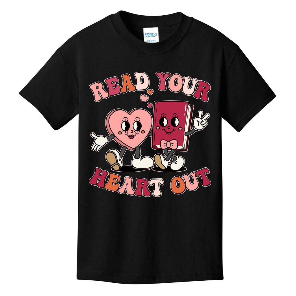 Cute Retro Valentine Read Your Heart Out Book Lover Reading Fan Kids T-Shirt