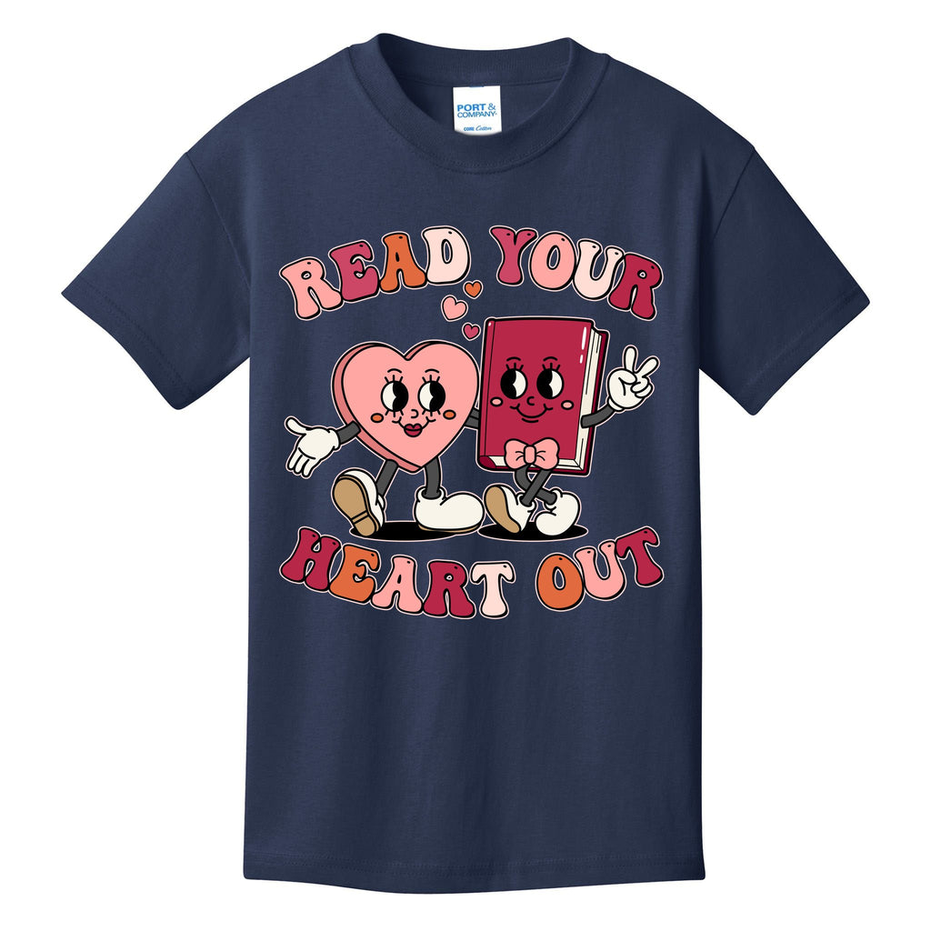 Cute Retro Valentine Read Your Heart Out Book Lover Reading Fan Kids T-Shirt