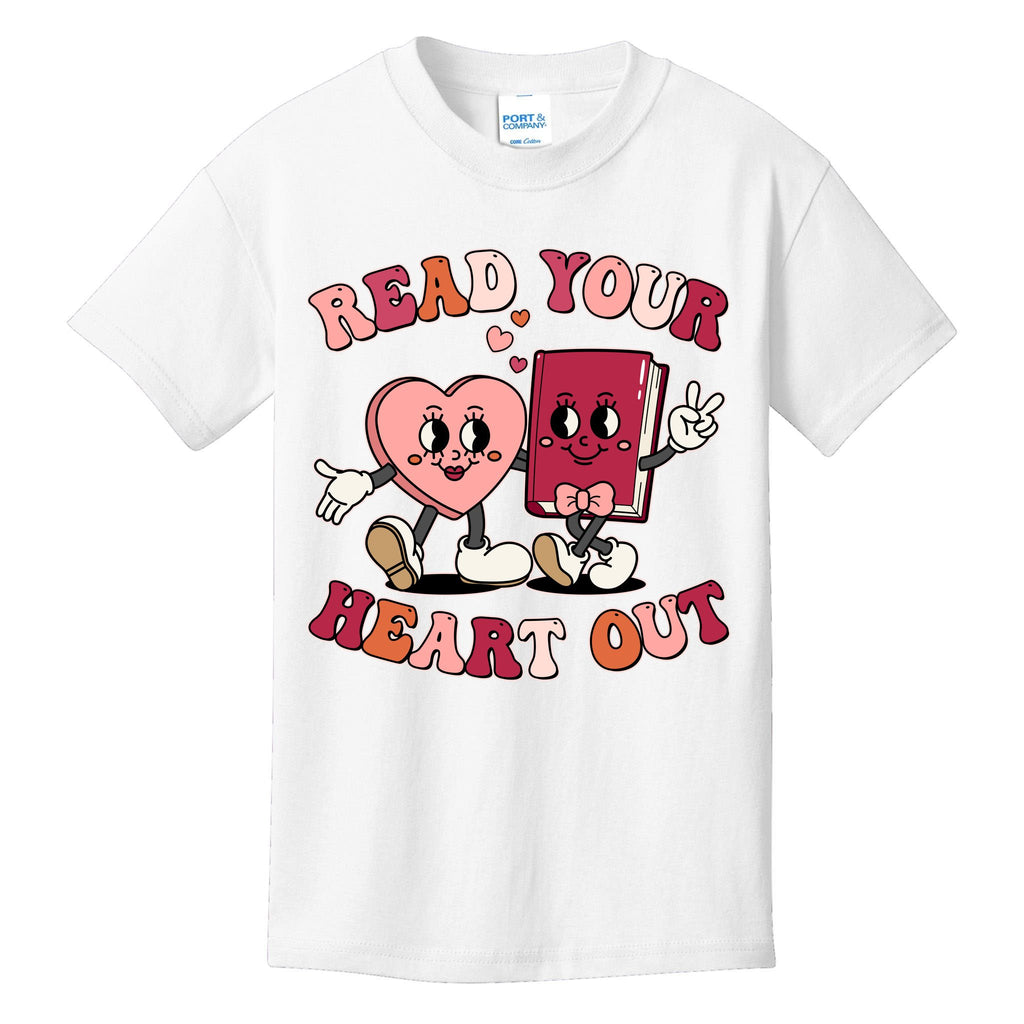 Cute Retro Valentine Read Your Heart Out Book Lover Reading Fan Kids T-Shirt