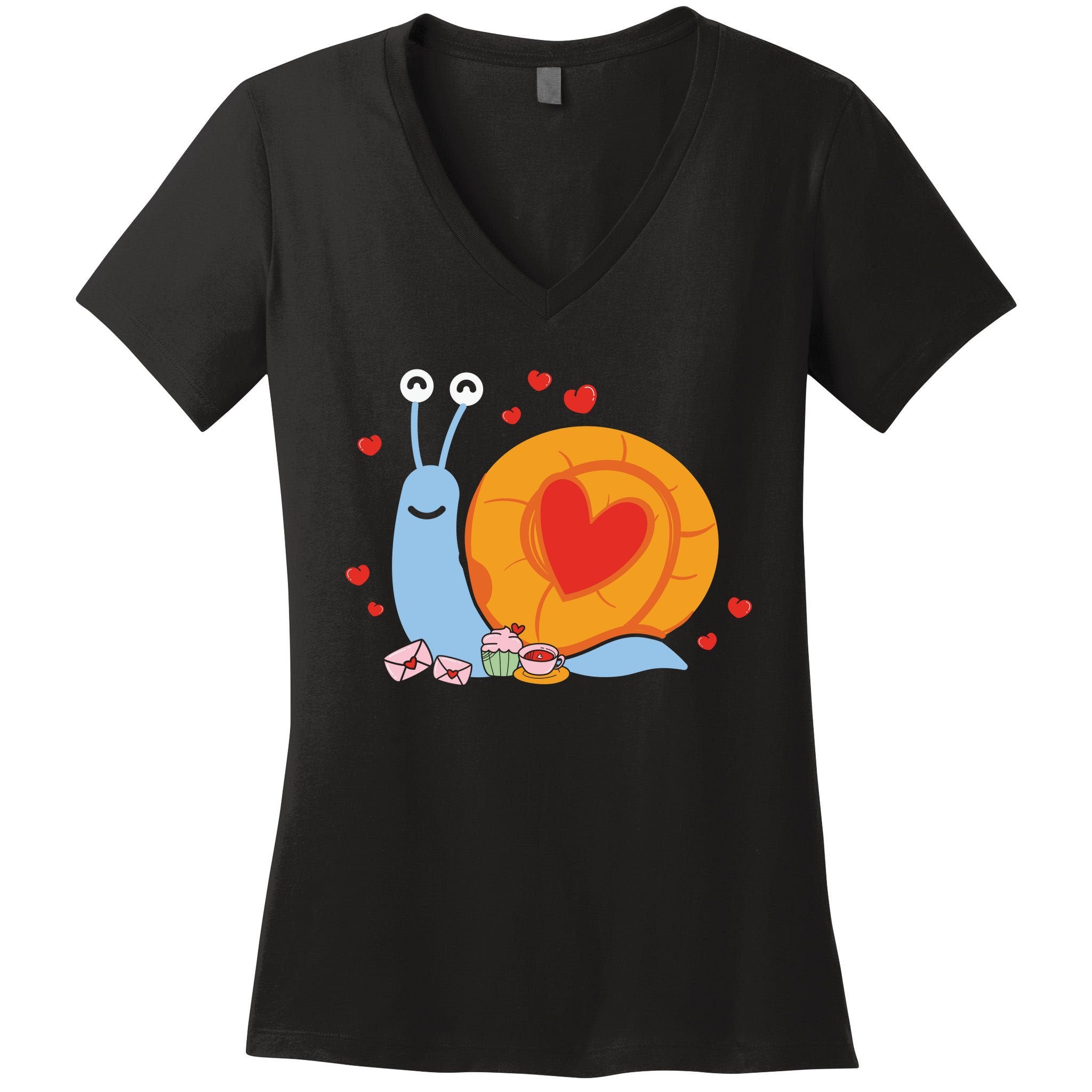 Cute Snail Animal Valentine Gift For Valentine Day Women's V-Neck T-Shirt