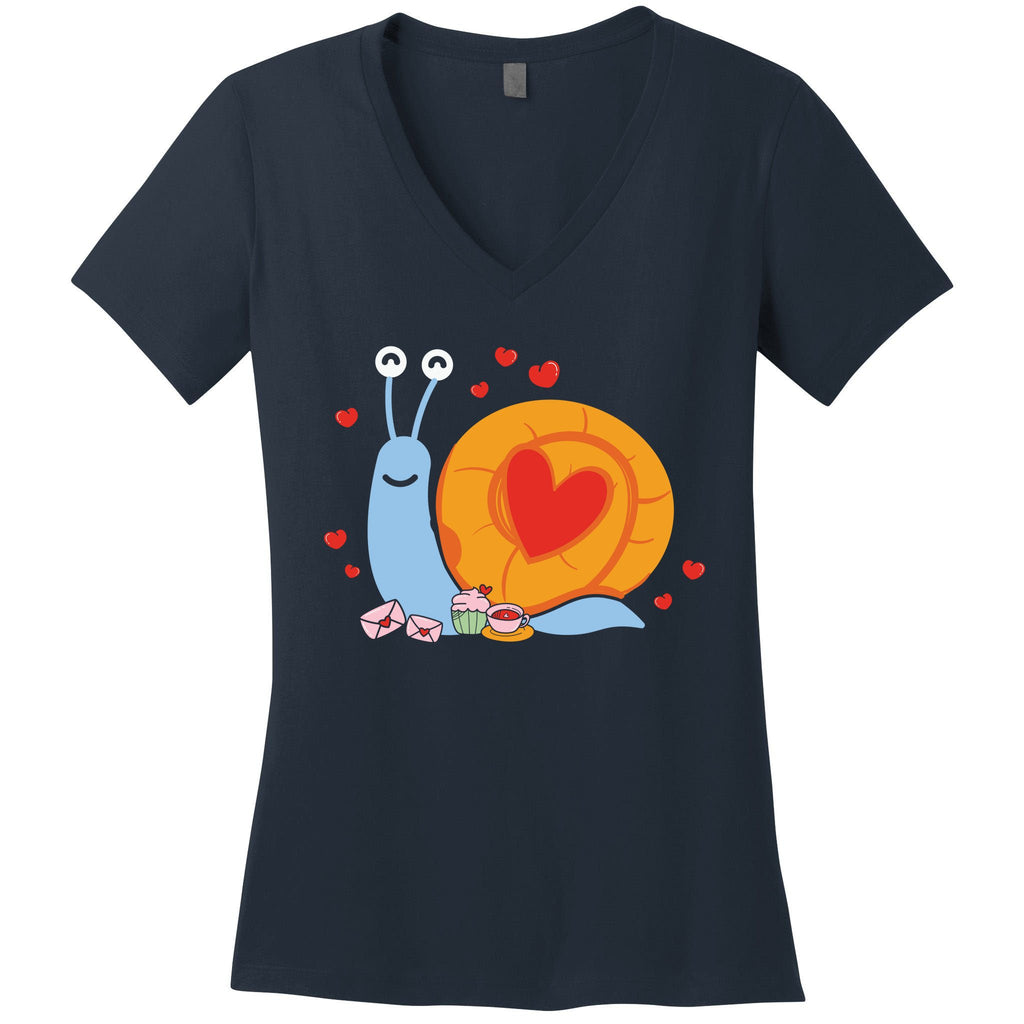 Cute Snail Animal Valentine Gift For Valentine Day Women's V-Neck T-Shirt