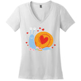 Cute Snail Animal Valentine Gift For Valentine Day Women's V-Neck T-Shirt
