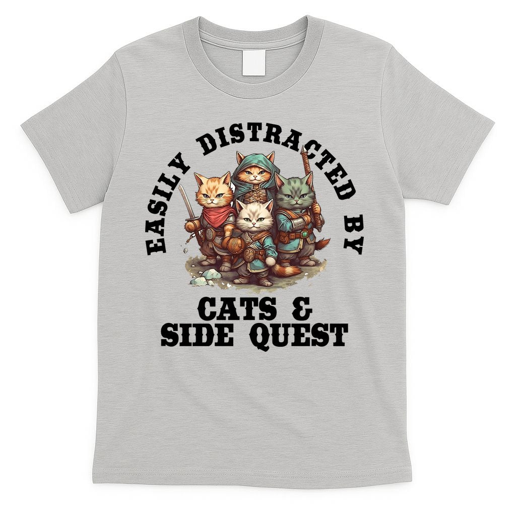 Cats Side Quest Distracted Tabletop Funny T-Shirt