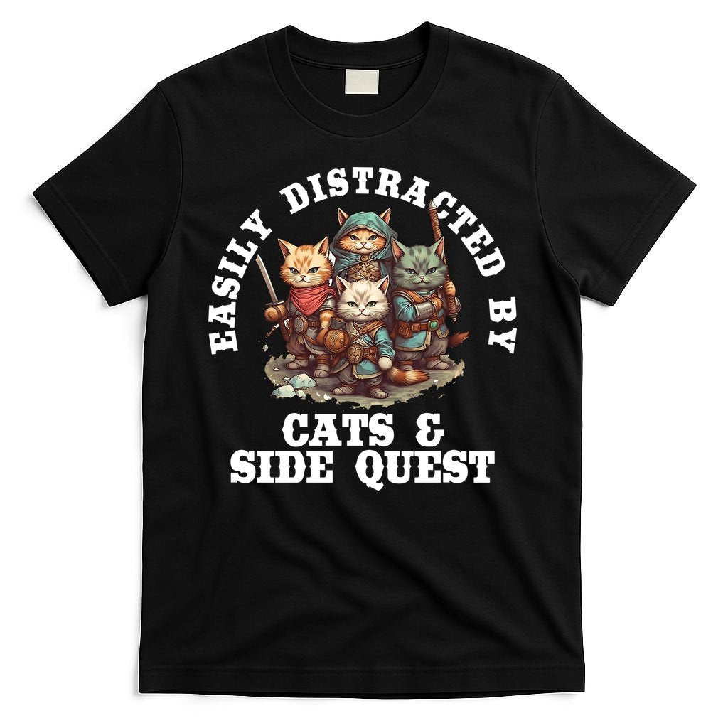 Cats Side Quest Distracted Tabletop Funny T-Shirt