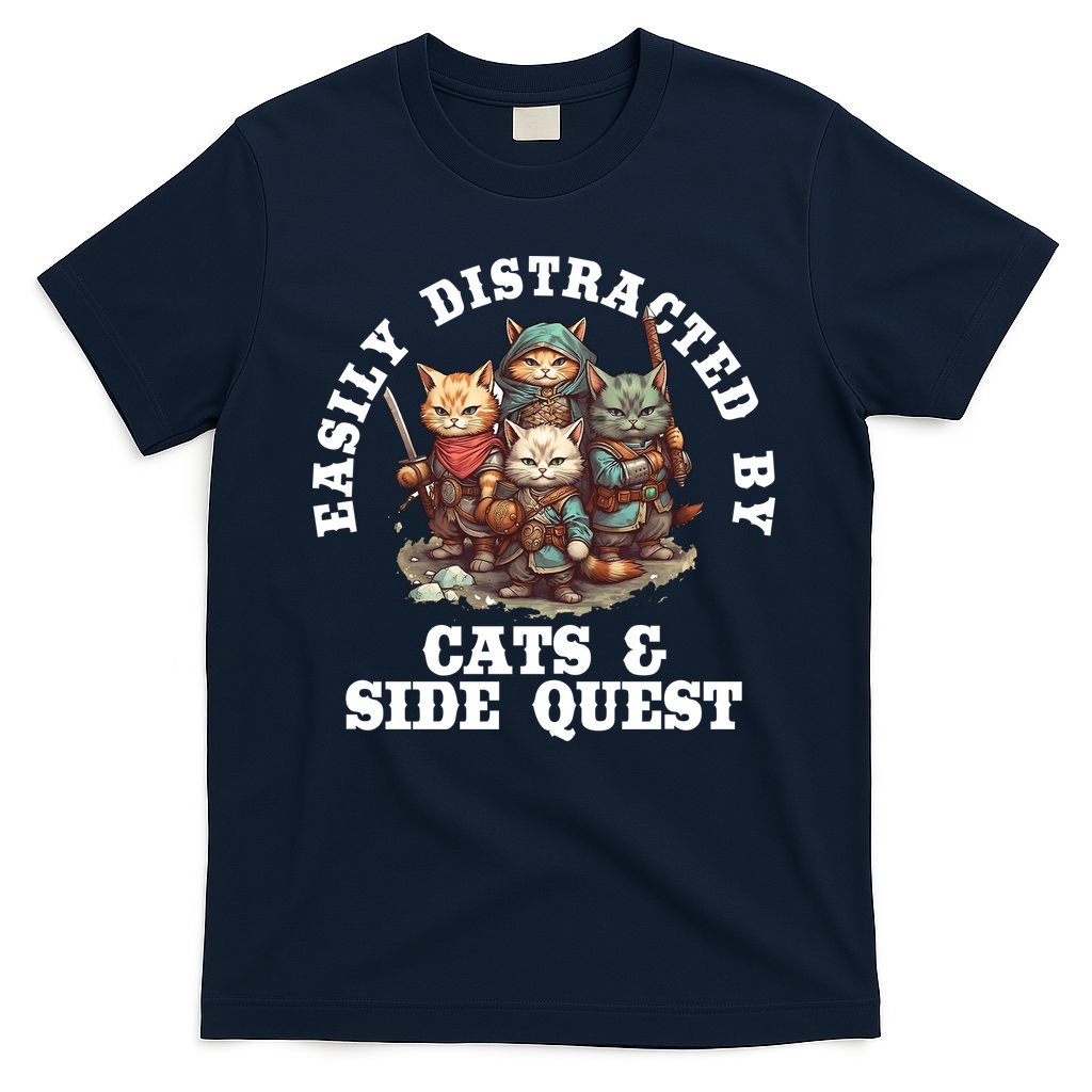 Cats Side Quest Distracted Tabletop Funny T-Shirt