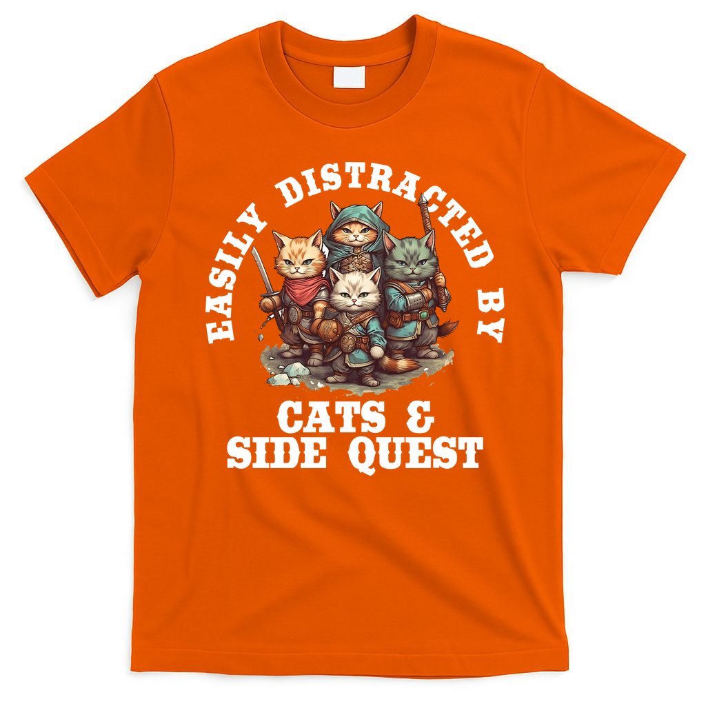 Cats Side Quest Distracted Tabletop Funny T-Shirt