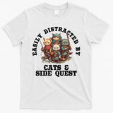 Cats Side Quest Distracted Tabletop Funny T-Shirt