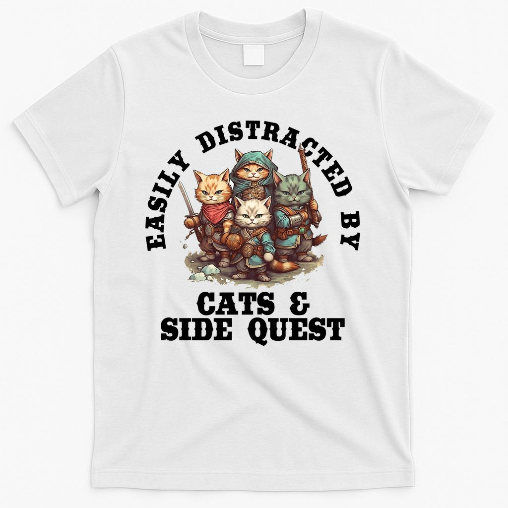 Cats Side Quest Distracted Tabletop Funny T-Shirt