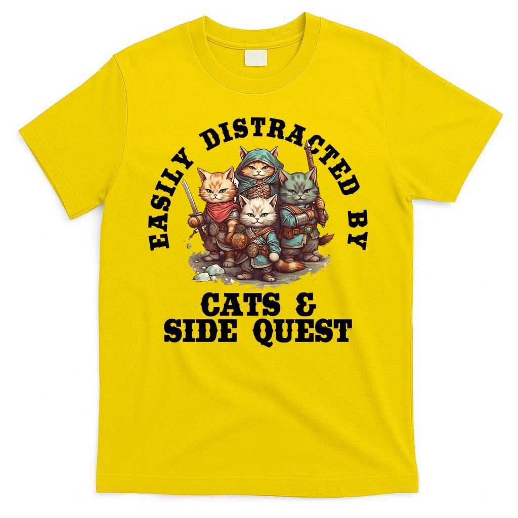 Cats Side Quest Distracted Tabletop Funny T-Shirt