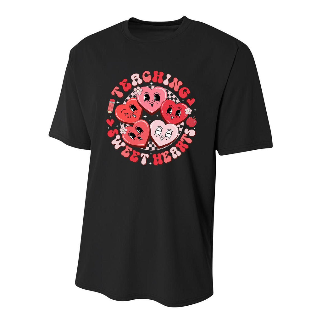 Cute Teaching Sweethearts Candy Heart Valentines Day Teacher Youth Performance Sprint T-Shirt
