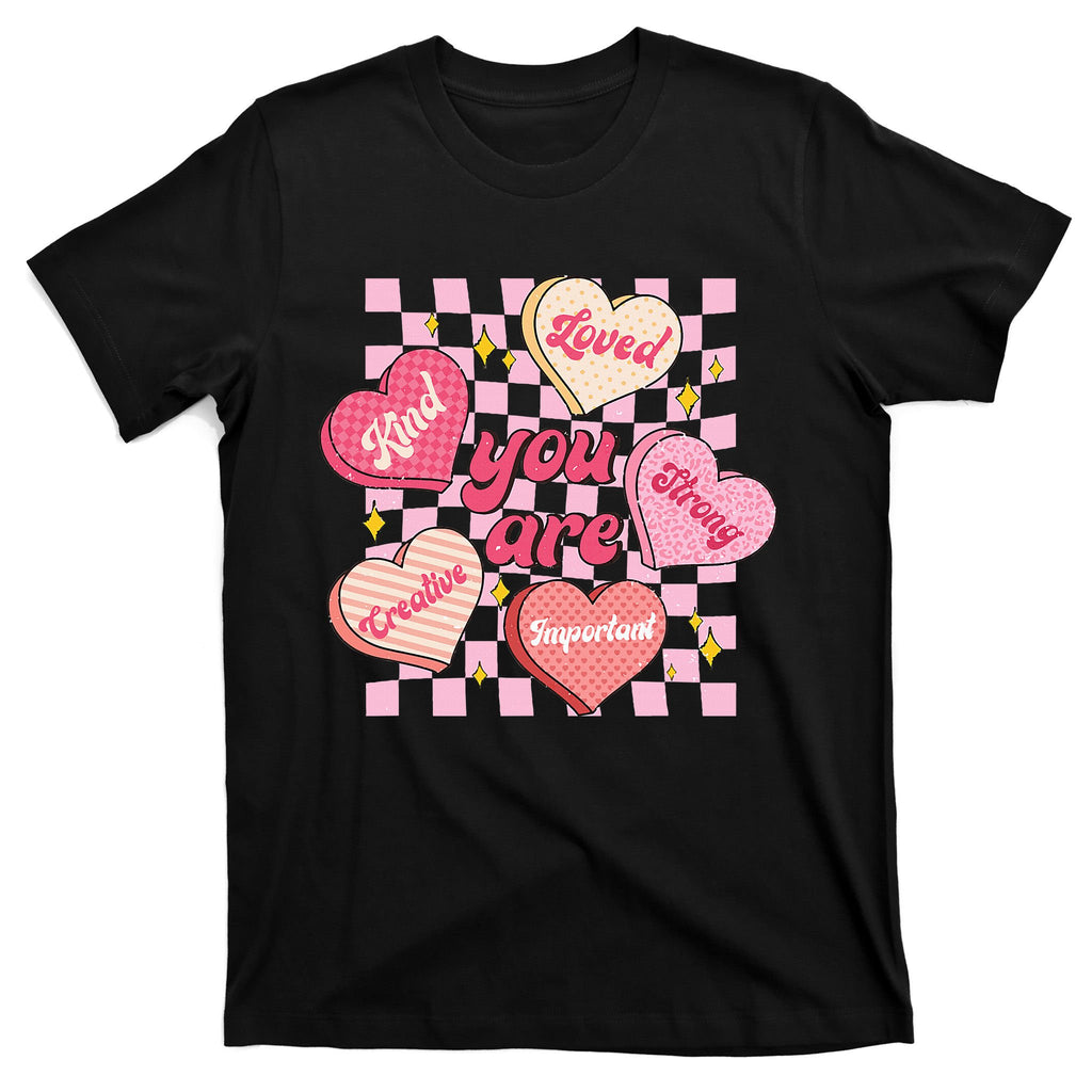 Cute Teacher Valentine Day Women Retro Heart Candy Self Love T-Shirt