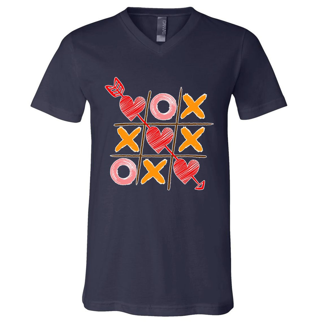 Cute Valentine Boy Girl Tic Tac Toe Hearts Win V-Neck T-Shirt