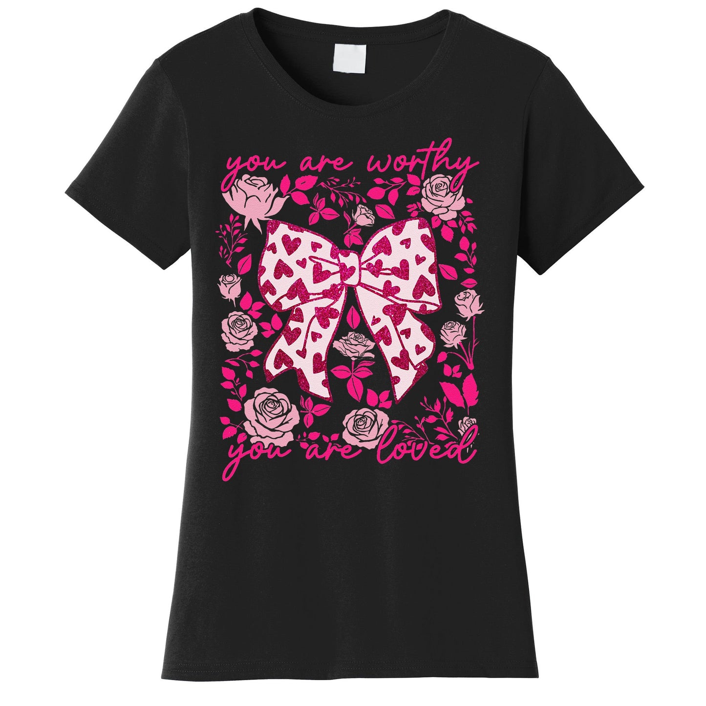 Checkered ValentineS Day Heart Coquette Bow Retro Valentine Women's T-Shirt