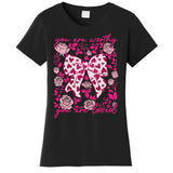 Checkered ValentineS Day Heart Coquette Bow Retro Valentine Women's T-Shirt