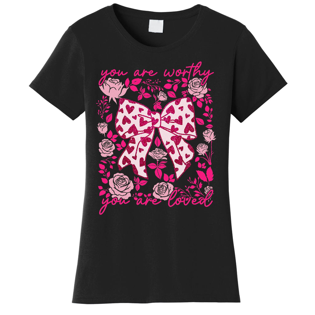 Checkered ValentineS Day Heart Coquette Bow Retro Valentine Women's T-Shirt