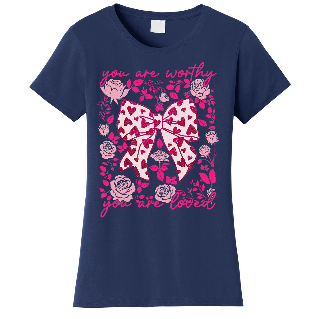 Checkered ValentineS Day Heart Coquette Bow Retro Valentine Women's T-Shirt