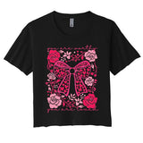 Checkered ValentineS Day Heart Coquette Bow Retro Valentine Women's Crop Top Tee