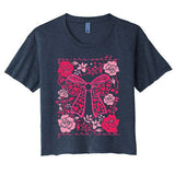 Checkered ValentineS Day Heart Coquette Bow Retro Valentine Women's Crop Top Tee