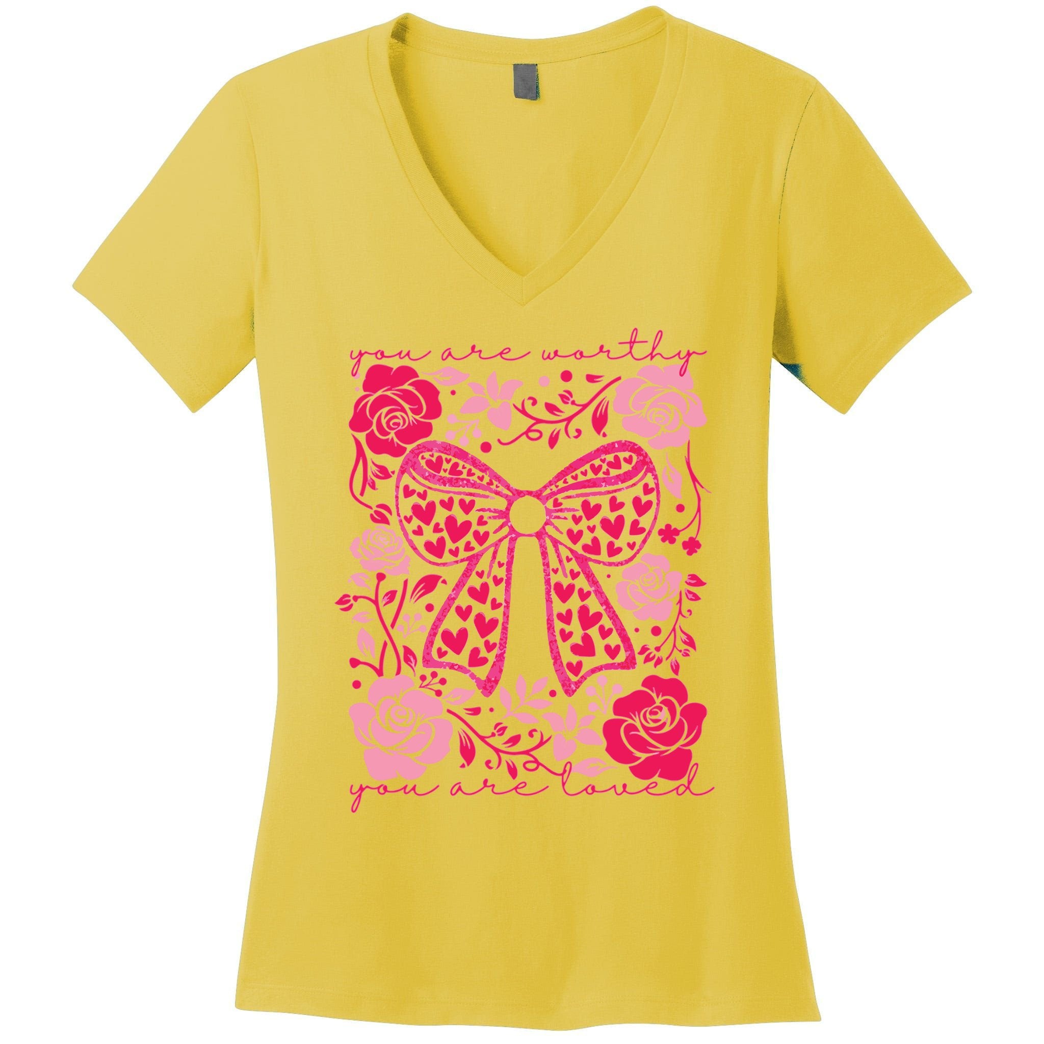 Checkered ValentineS Day Heart Coquette Bow Retro Valentine Women's V-Neck T-Shirt