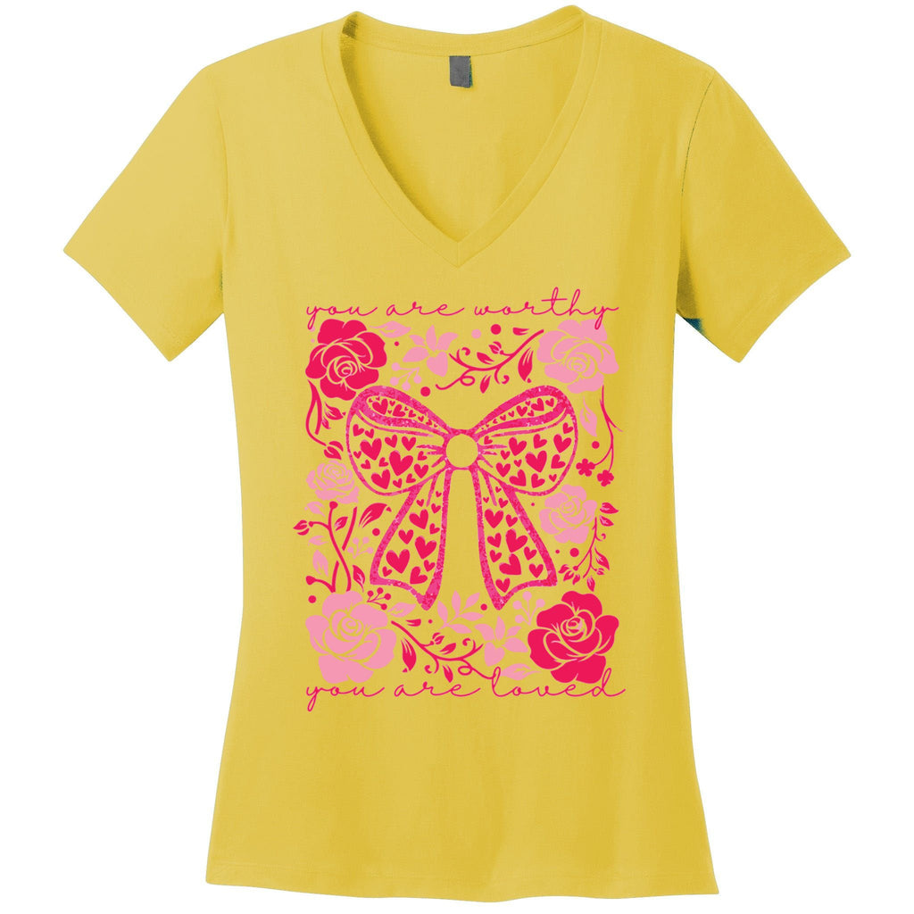 Checkered ValentineS Day Heart Coquette Bow Retro Valentine Women's V-Neck T-Shirt