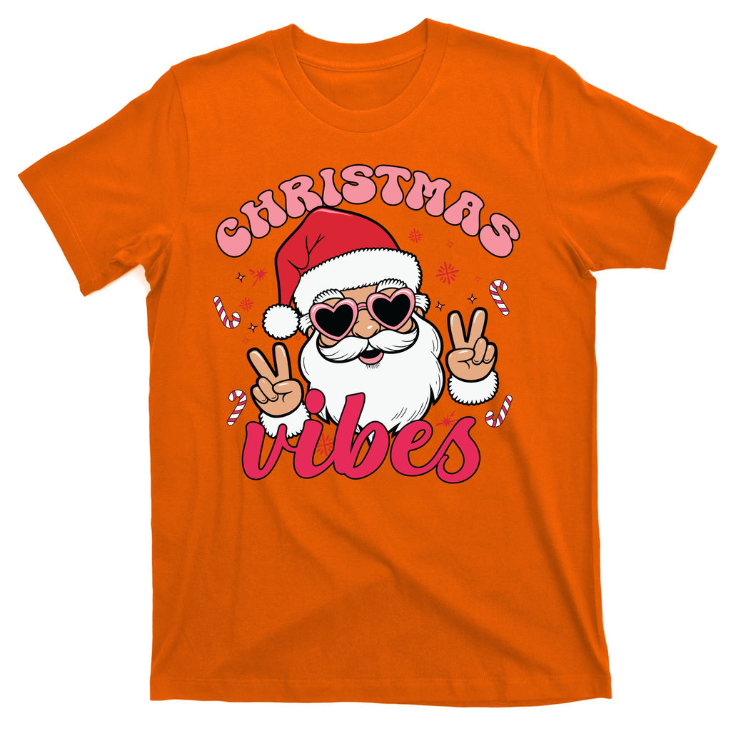 Christmas Vibes Santa Claus Peace Retro Groovy T-Shirt