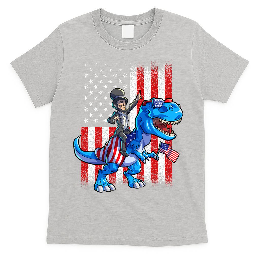 Dino Abraham Lincoln 4th Of July Shirt Boys American Flag T-Shirt