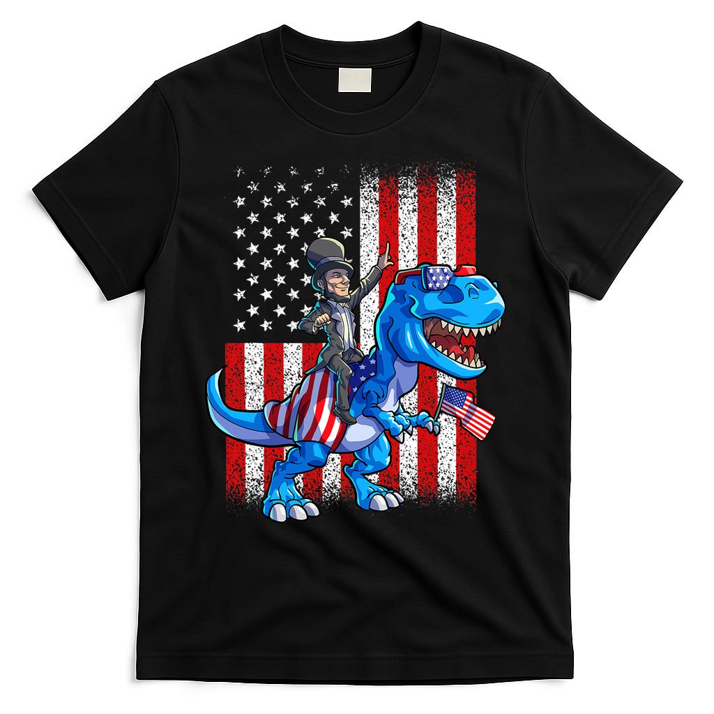 Dino Abraham Lincoln 4th Of July Shirt Boys American Flag T-Shirt