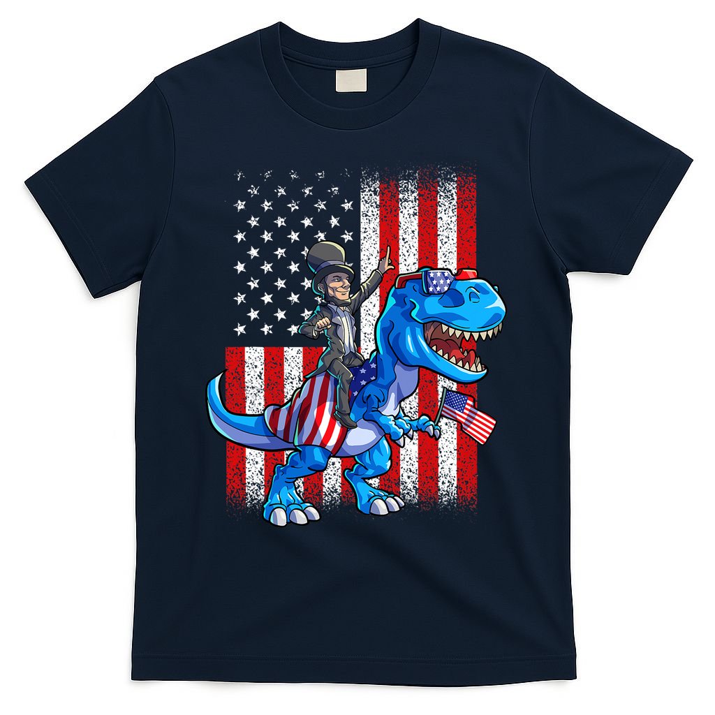 Dino Abraham Lincoln 4th Of July Shirt Boys American Flag T-Shirt