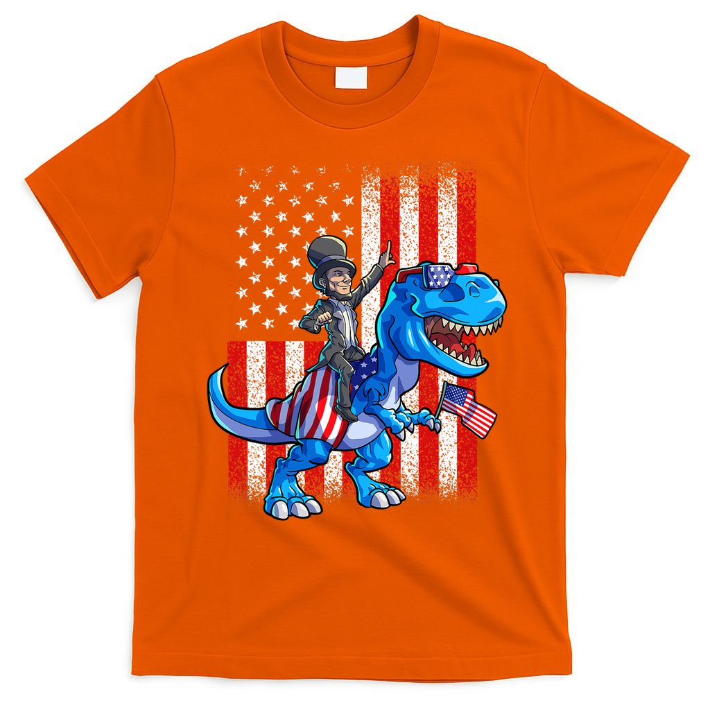 Dino Abraham Lincoln 4th Of July Shirt Boys American Flag T-Shirt