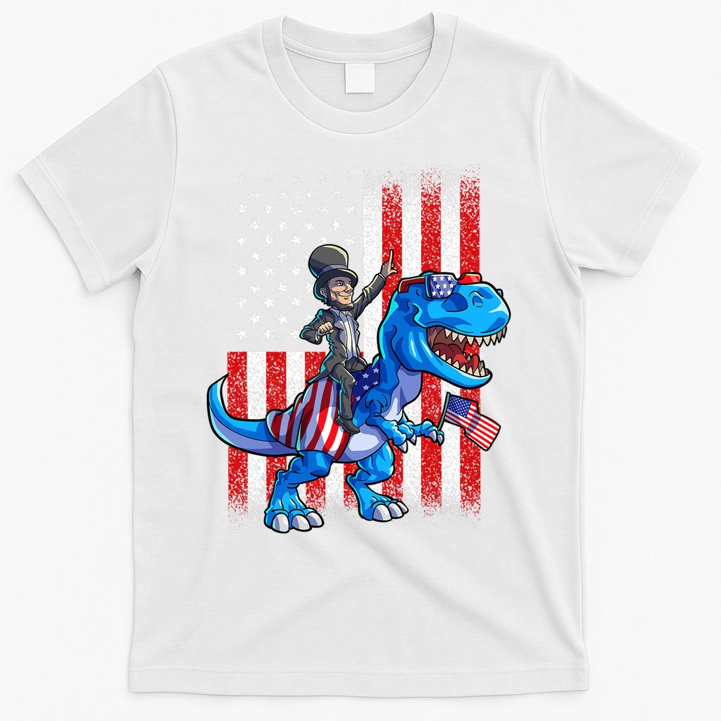 Dino Abraham Lincoln 4th Of July Shirt Boys American Flag T-Shirt
