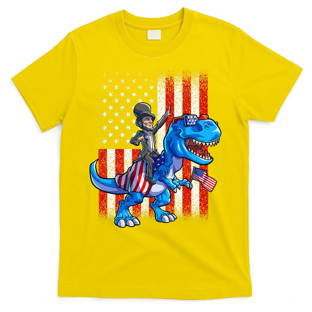 Dino Abraham Lincoln 4th Of July Shirt Boys American Flag T-Shirt