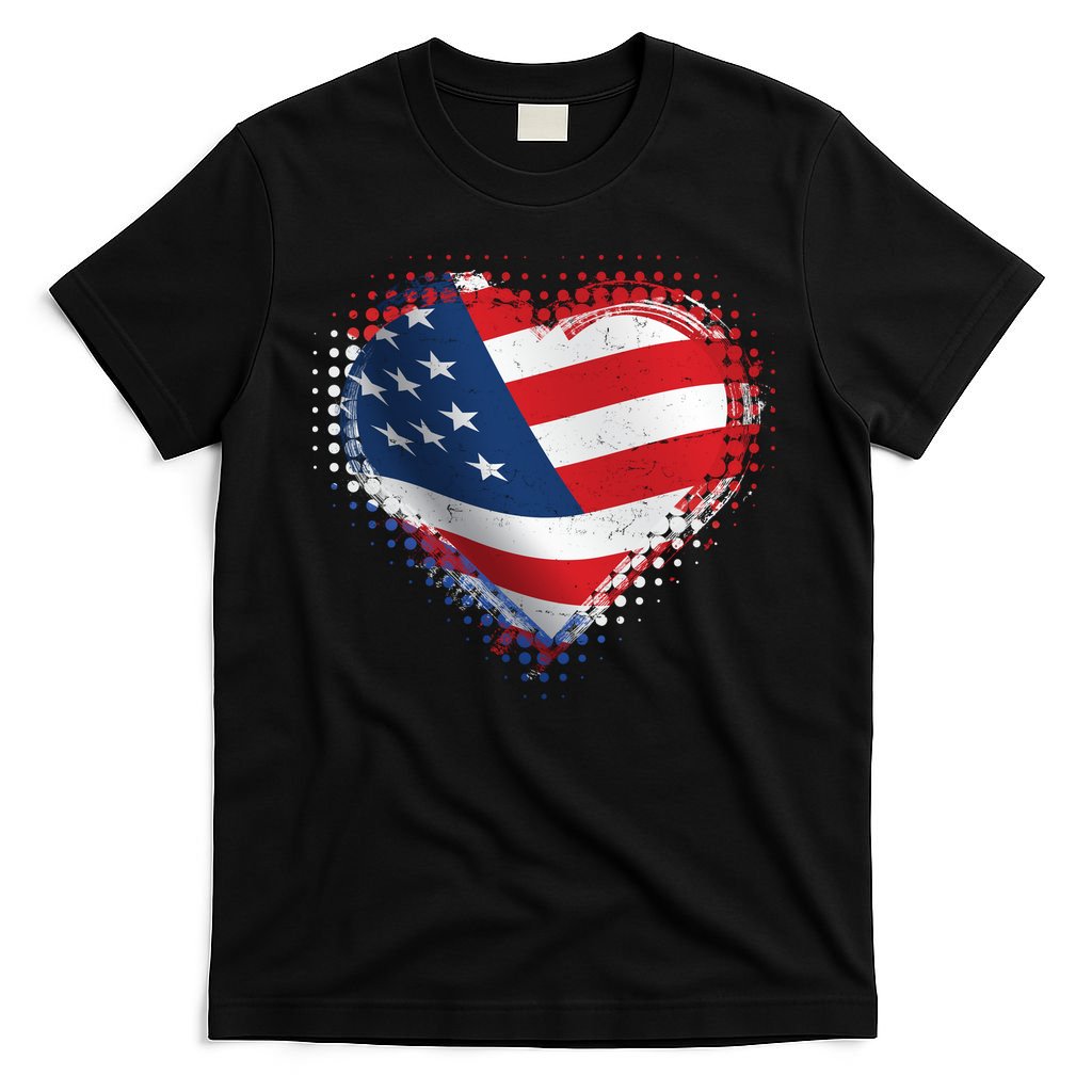 Distressed American USA Flag Heart T-Shirt