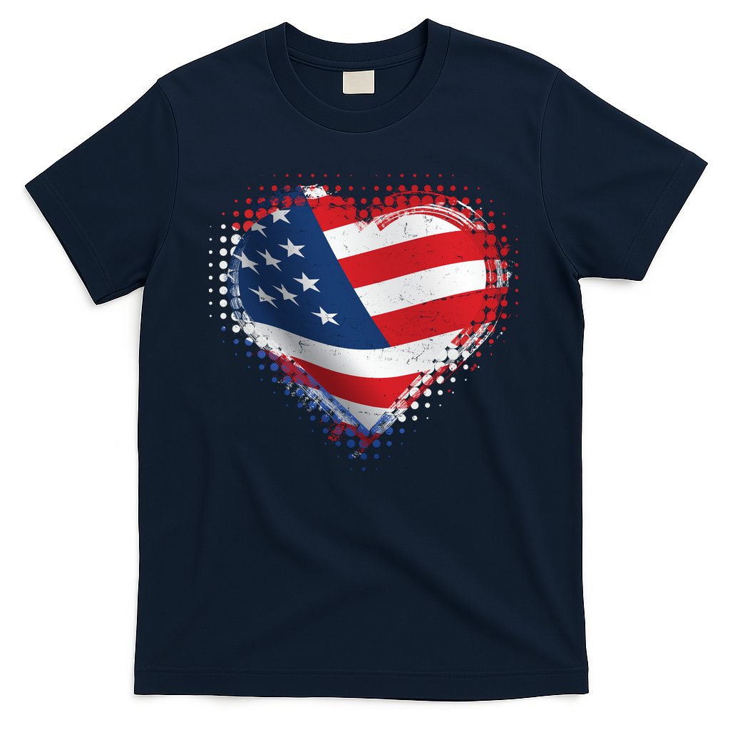 Distressed American USA Flag Heart T-Shirt