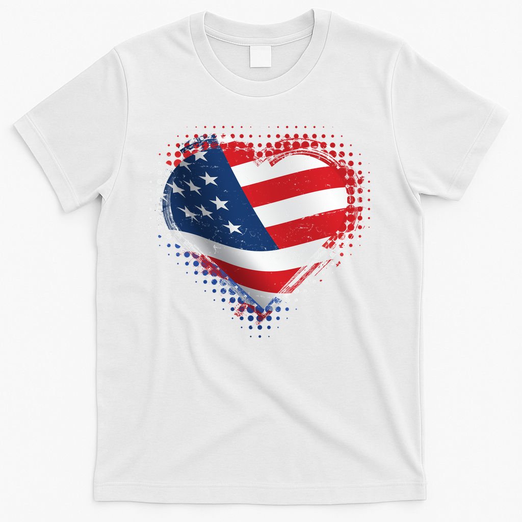Distressed American USA Flag Heart T-Shirt