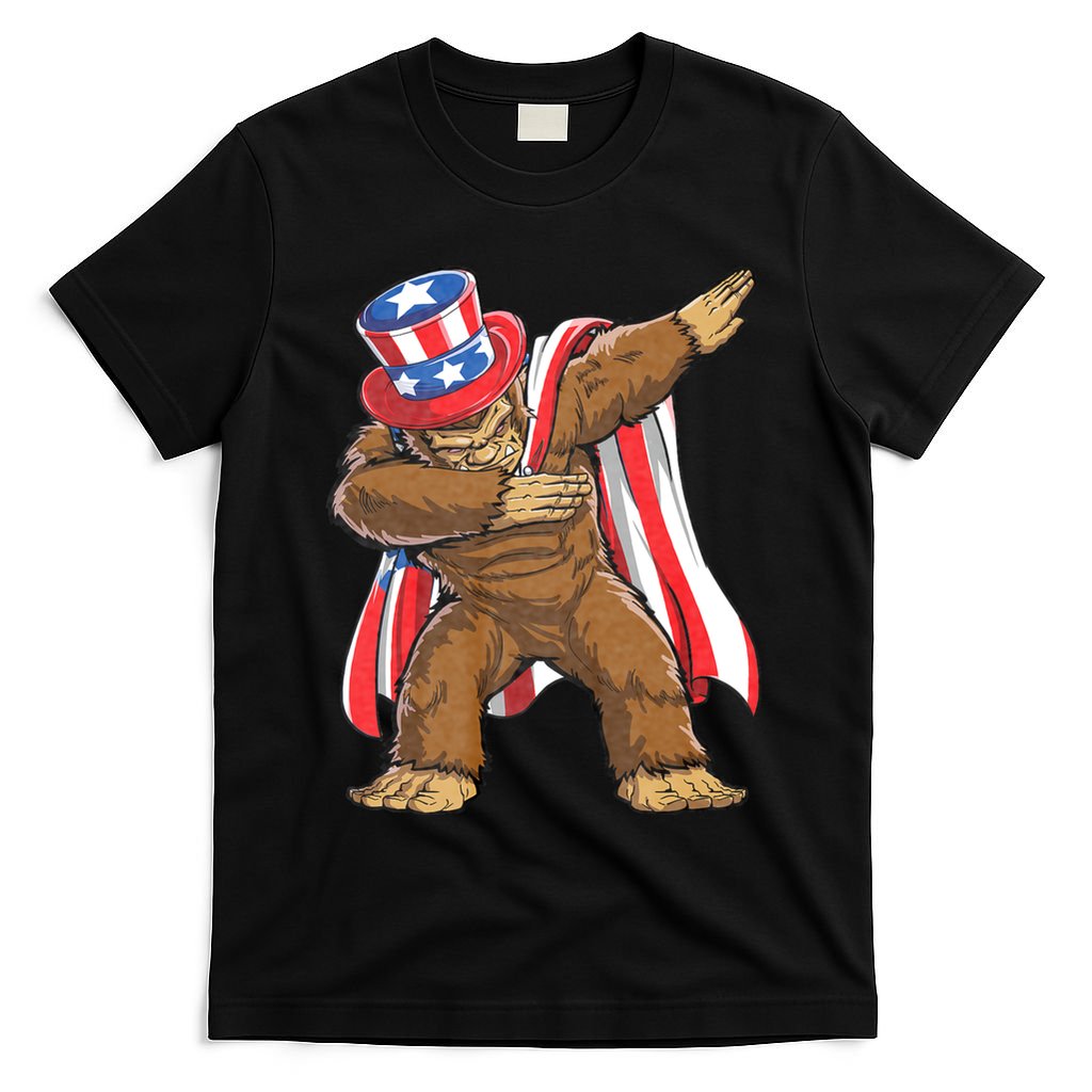 Dabbing Bigfoot 4th Of July Sasquatch American Flag T-Shirt