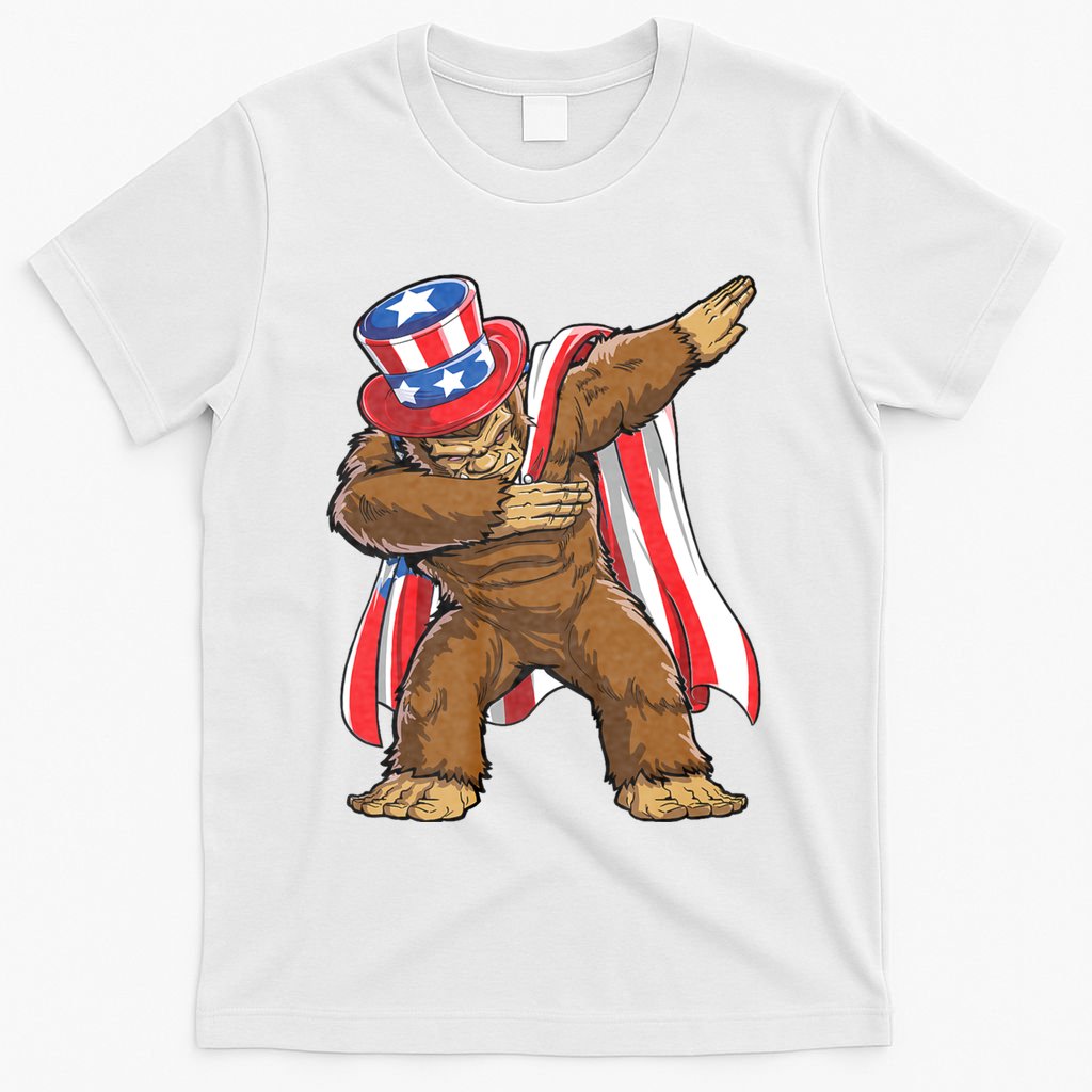 Dabbing Bigfoot 4th Of July Sasquatch American Flag T-Shirt