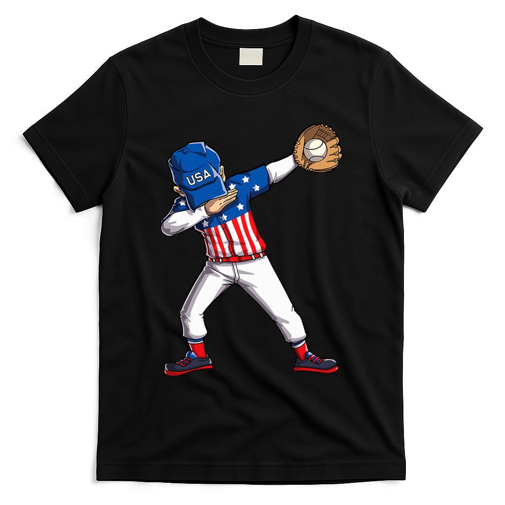 Dabbing Baseball Player 4th Of July Usa American Flag T-Shirt