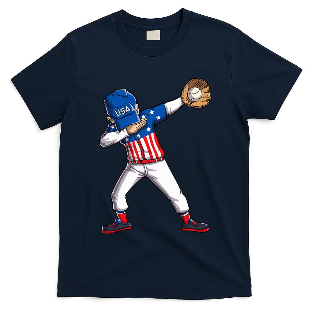 Dabbing Baseball Player 4th Of July Usa American Flag T-Shirt