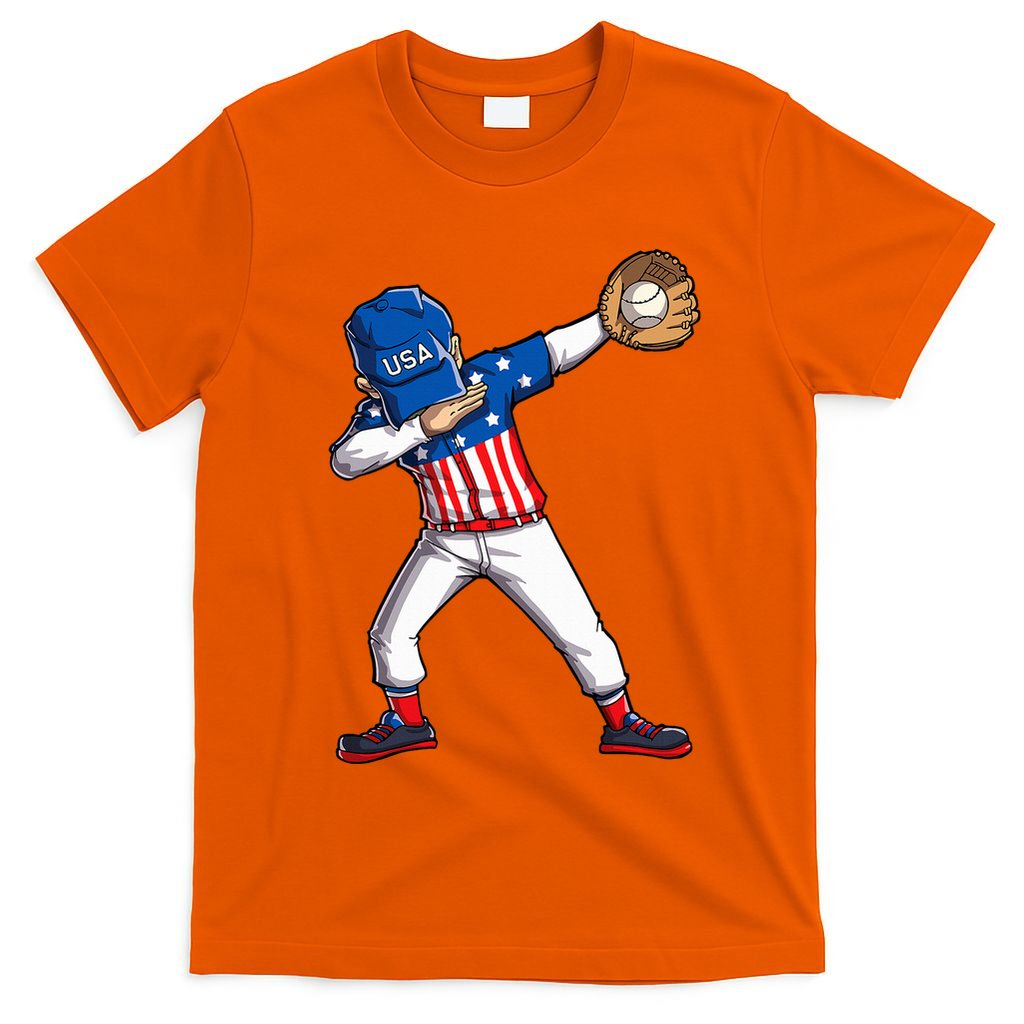 Dabbing Baseball Player 4th Of July Usa American Flag T-Shirt
