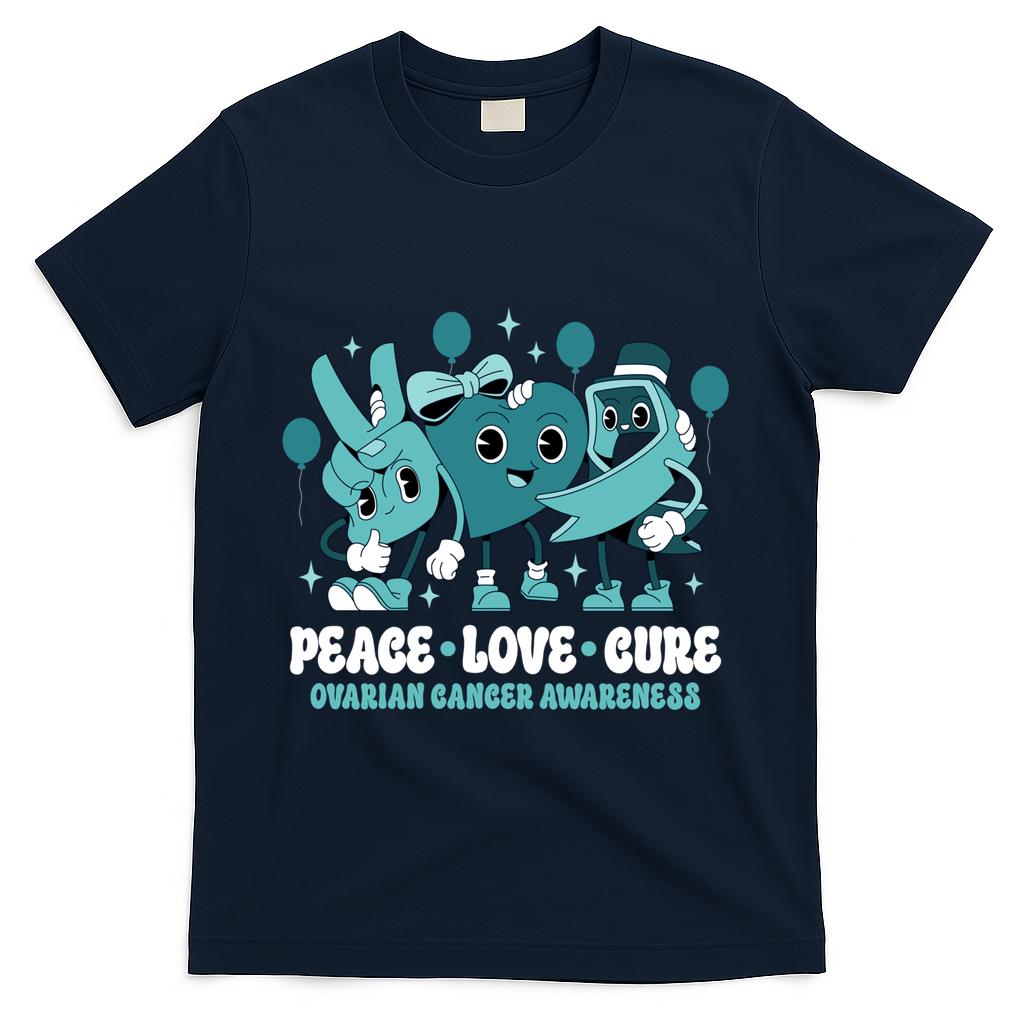 Teal Ribbon Survivor Groovy Ovarian Cancer Awareness Gift T-Shirt