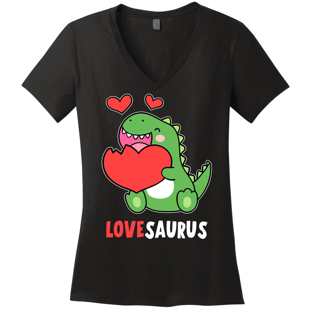 Dinosaur Cute LoveSaurus Valentines Day Heart Women's V-Neck T-Shirt
