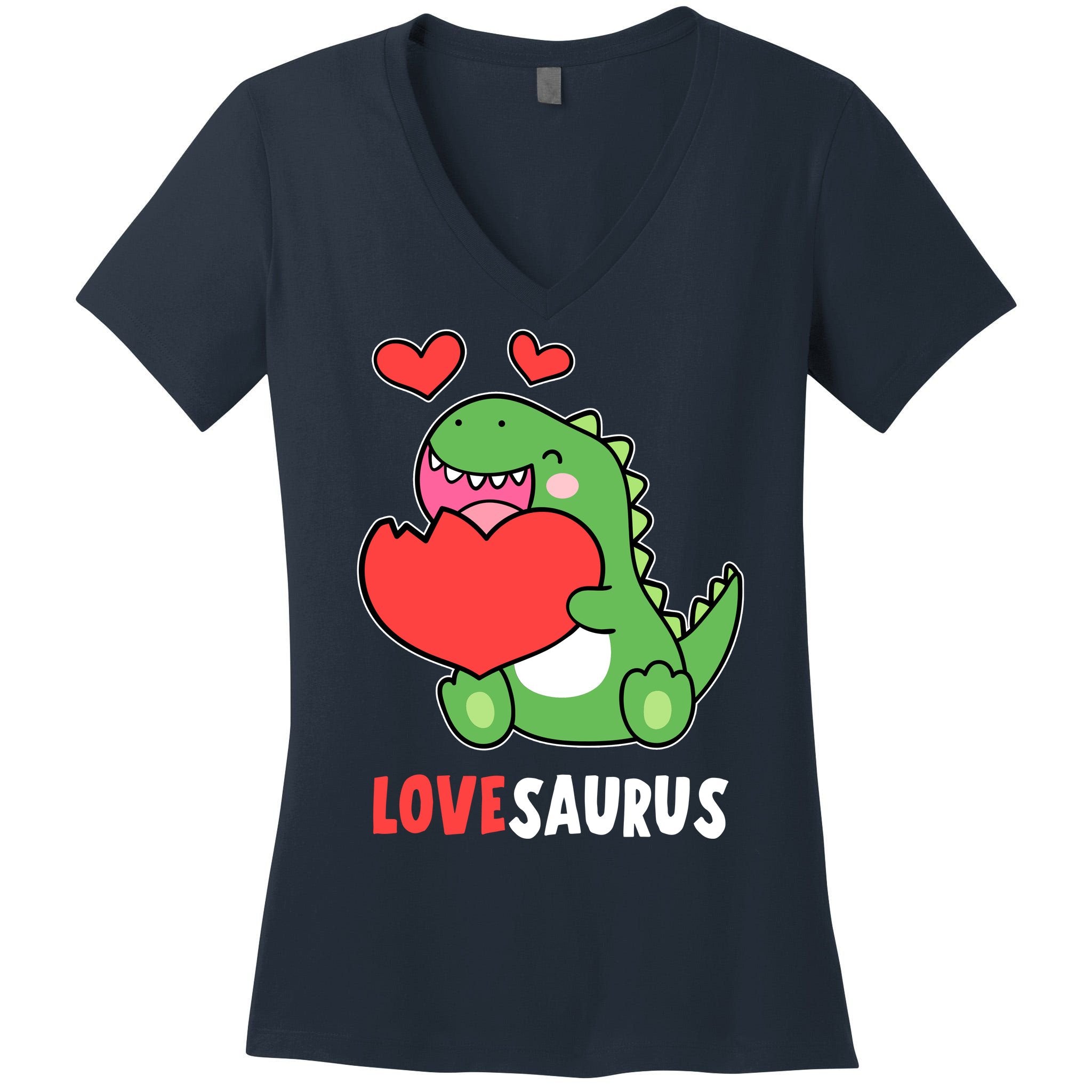 Dinosaur Cute LoveSaurus Valentines Day Heart Women's V-Neck T-Shirt
