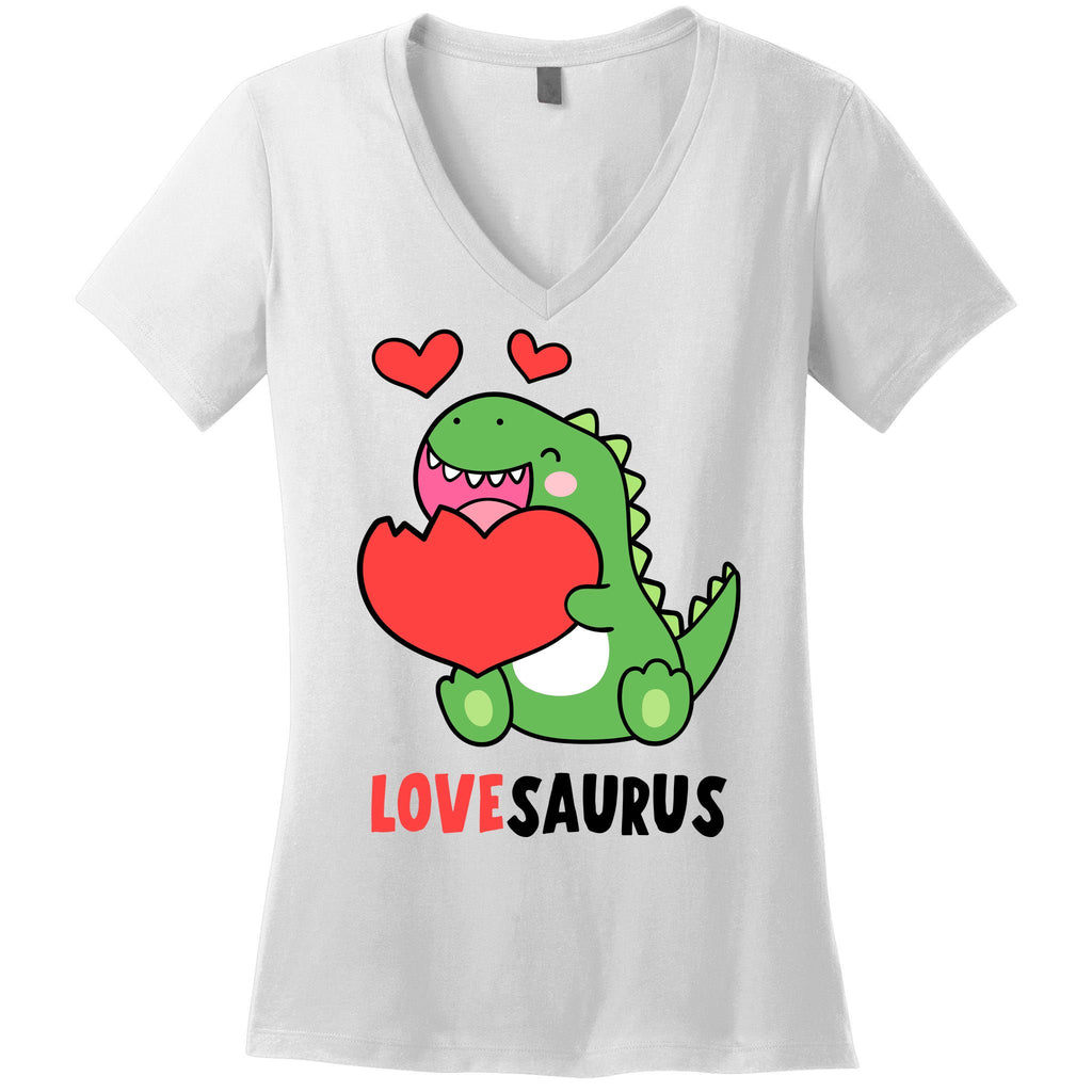 Dinosaur Cute LoveSaurus Valentines Day Heart Women's V-Neck T-Shirt
