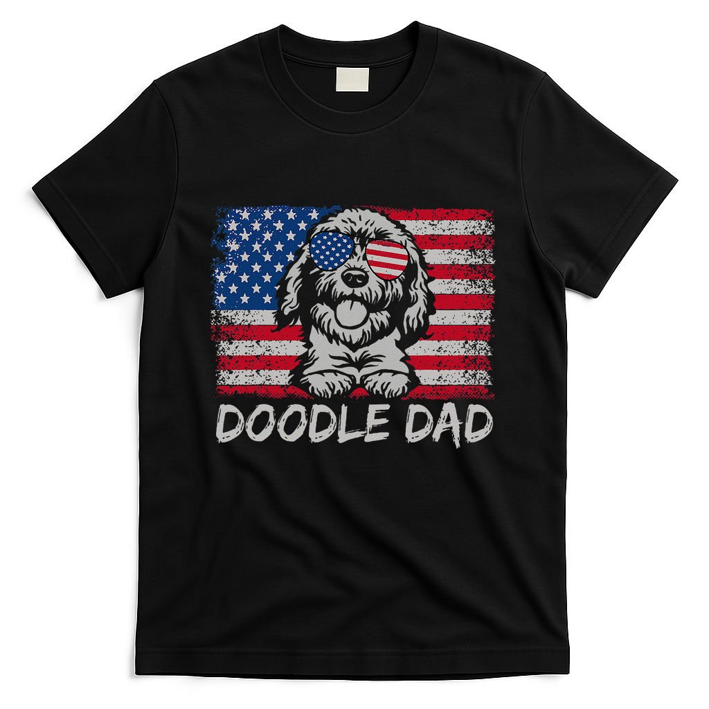 Doodle Dad Goldendoodle Dog American Flag 4th Of July T-Shirt