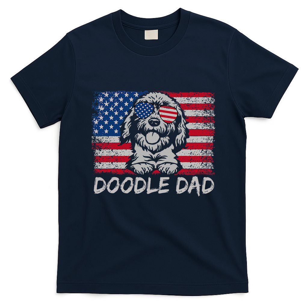 Doodle Dad Goldendoodle Dog American Flag 4th Of July T-Shirt