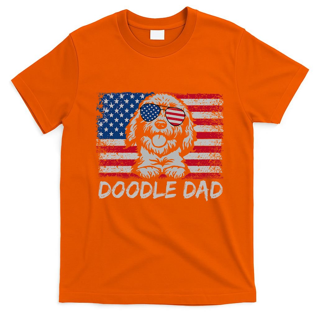 Doodle Dad Goldendoodle Dog American Flag 4th Of July T-Shirt