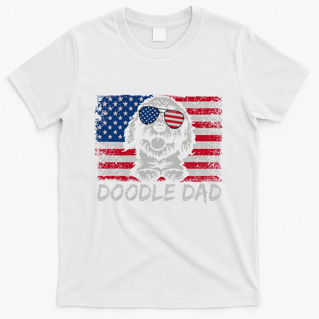 Doodle Dad Goldendoodle Dog American Flag 4th Of July T-Shirt