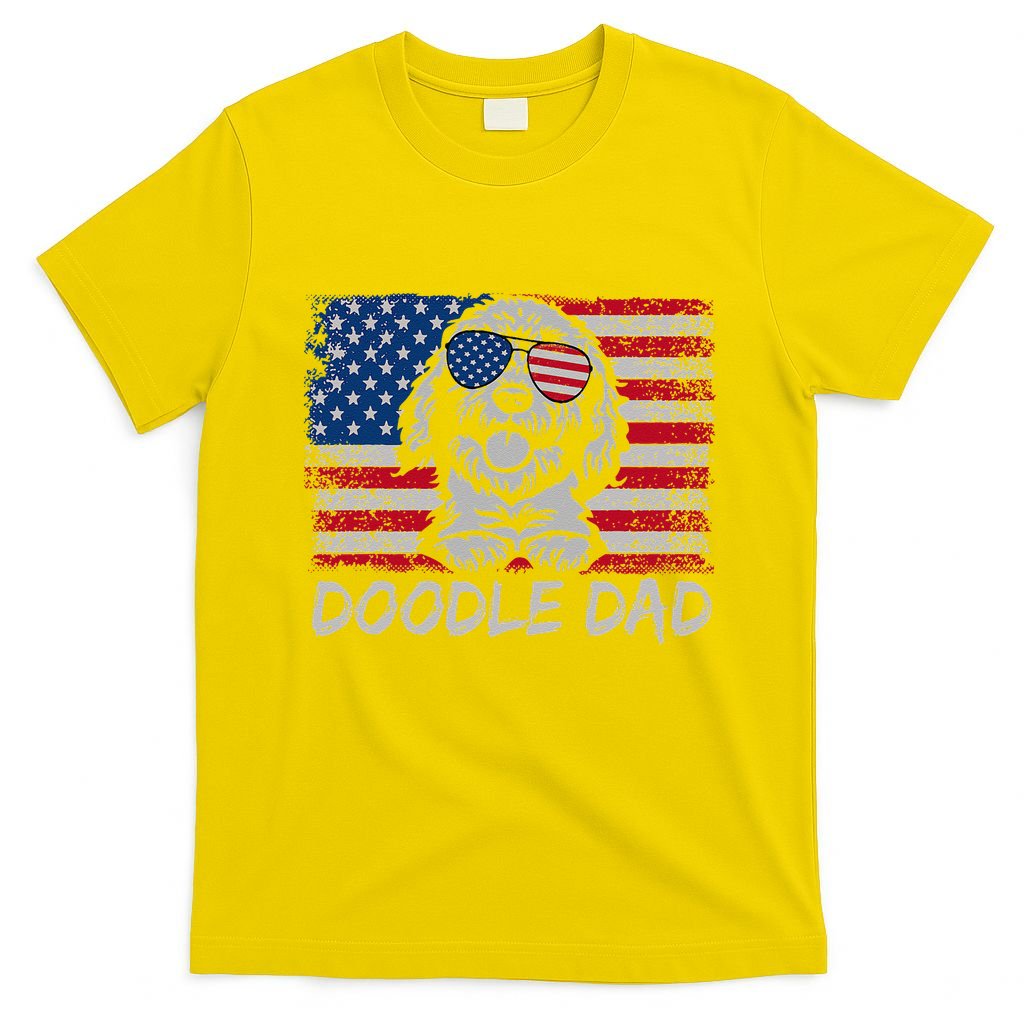 Doodle Dad Goldendoodle Dog American Flag 4th Of July T-Shirt