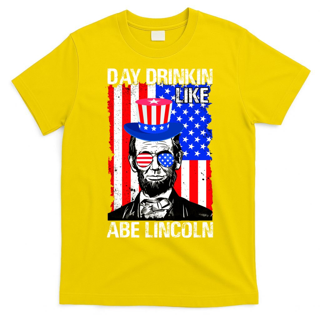Day Drinkin Like Abe Lincoln USA Flag Merica Funny 4th Of July T-Shirt